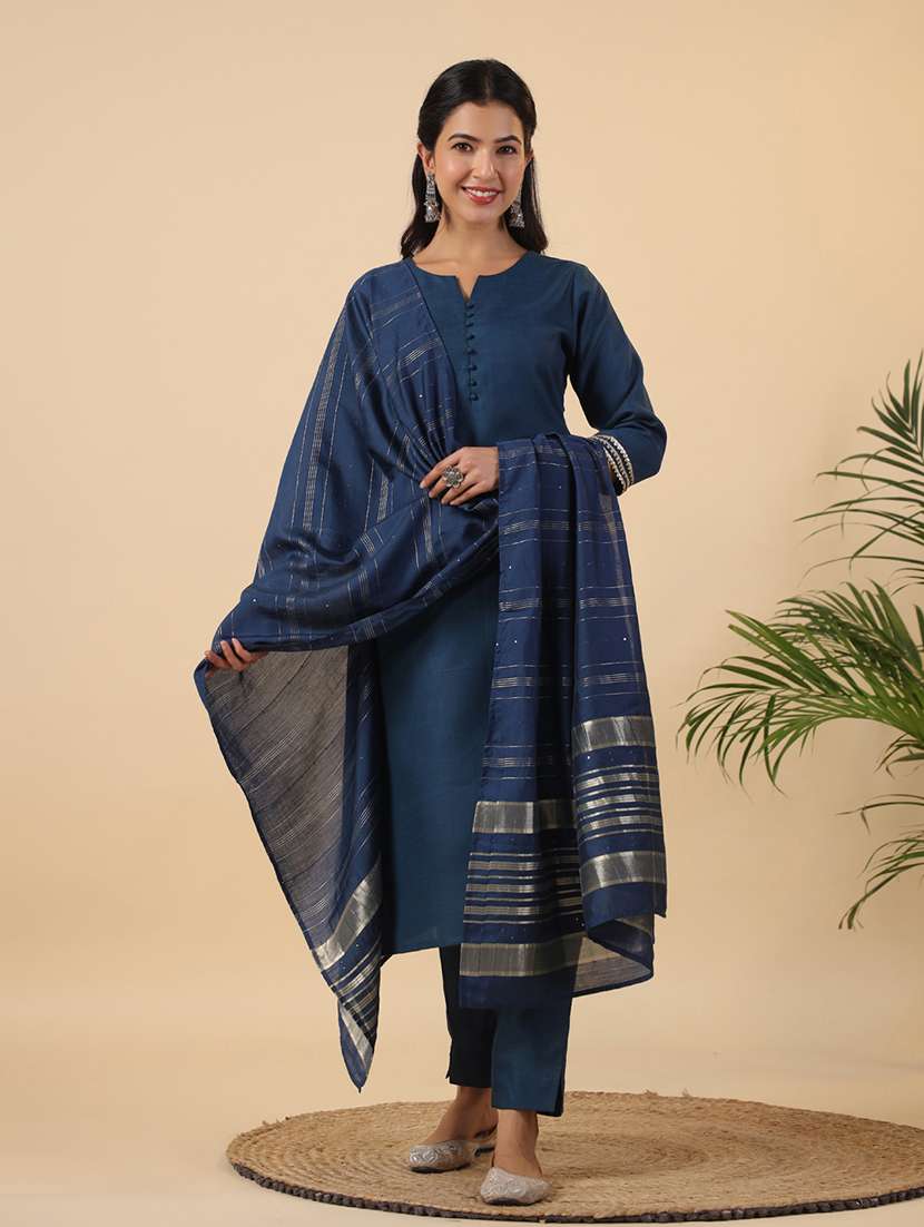 women three quarter sleeve kurta pant with dupatta set - 21709491 - Standard Image - 1