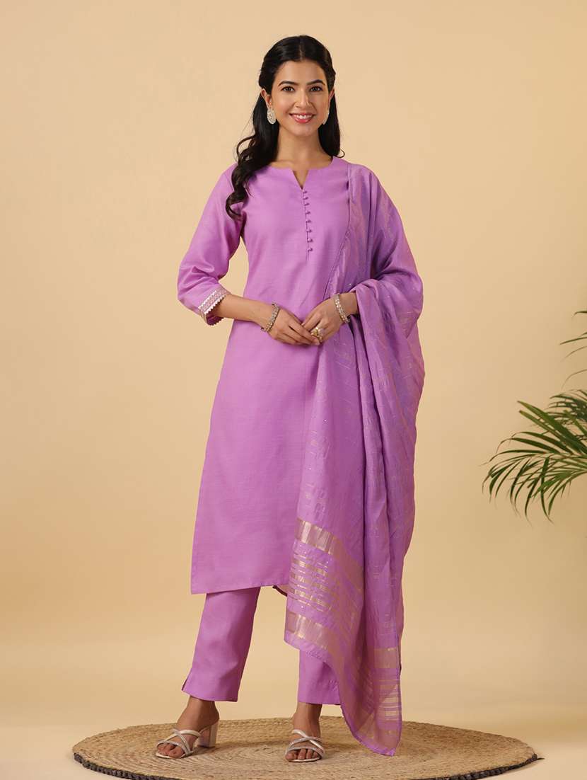 women three quarter sleeve kurta pant with dupatta set