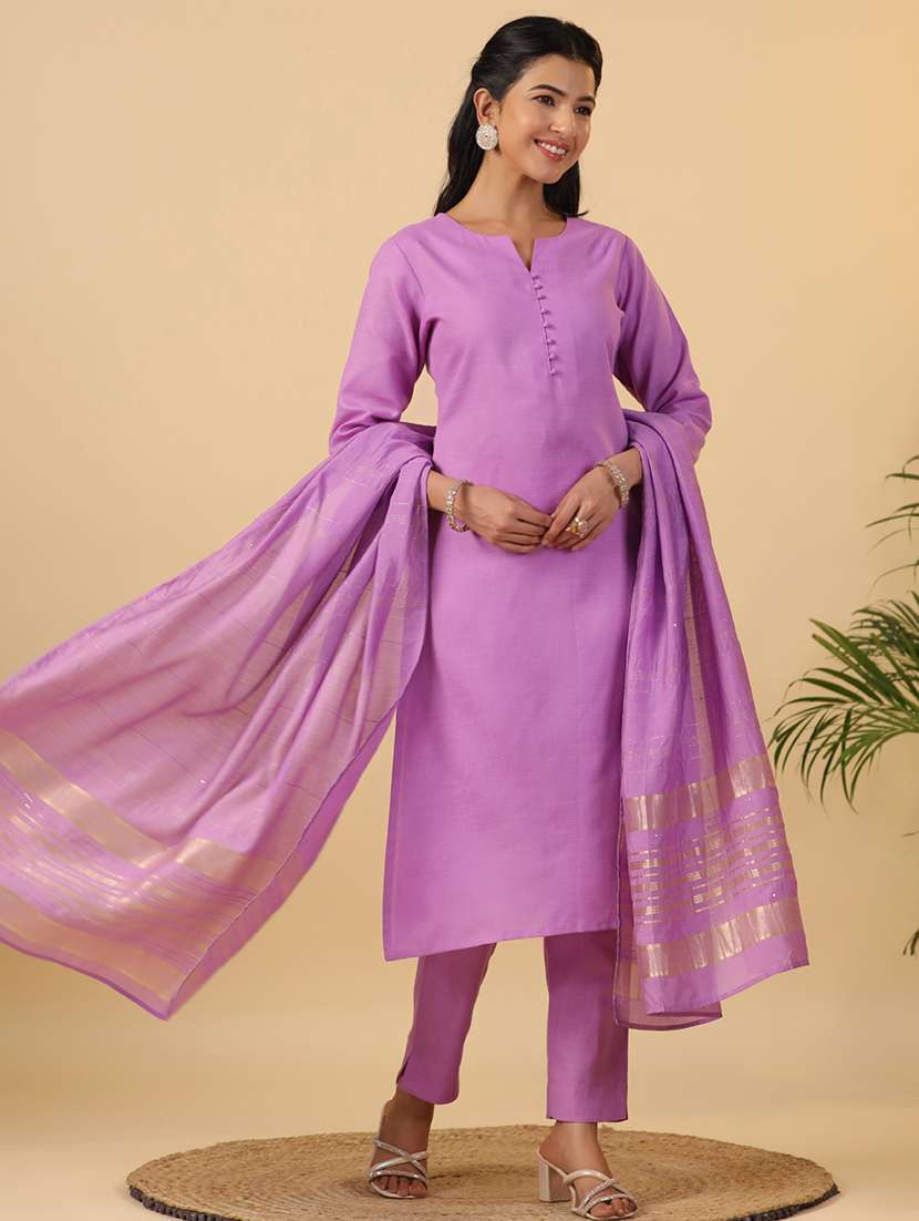 women three quarter sleeve kurta pant with dupatta set - 21709492 -  Standard Image - 1