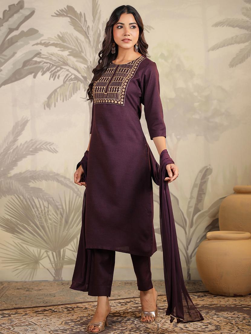 women three quarter sleeve kurta pant with dupatta set - 21709502 - Standard Image - 1