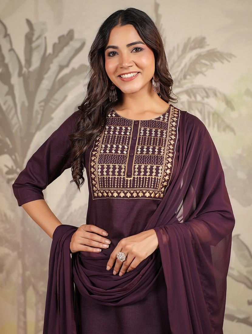 women three quarter sleeve kurta pant with dupatta set - 21709502 - Standard Image - 4
