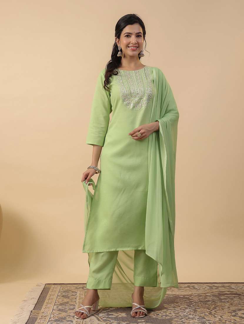 women three quarter sleeve kurta pant with dupatta set