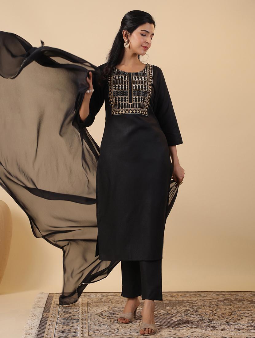 women three quarter sleeve kurta pant with dupatta set - 21709505 -  Standard Image - 1