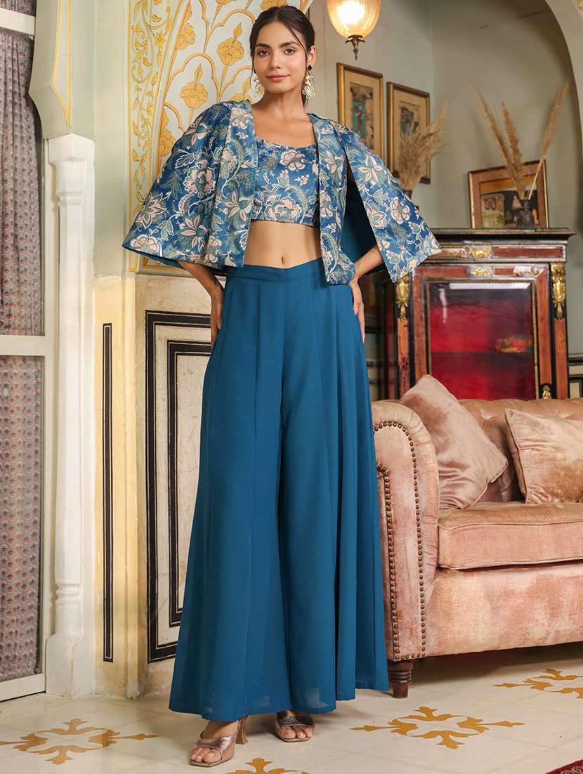 women floral print cape sleeves fusion set