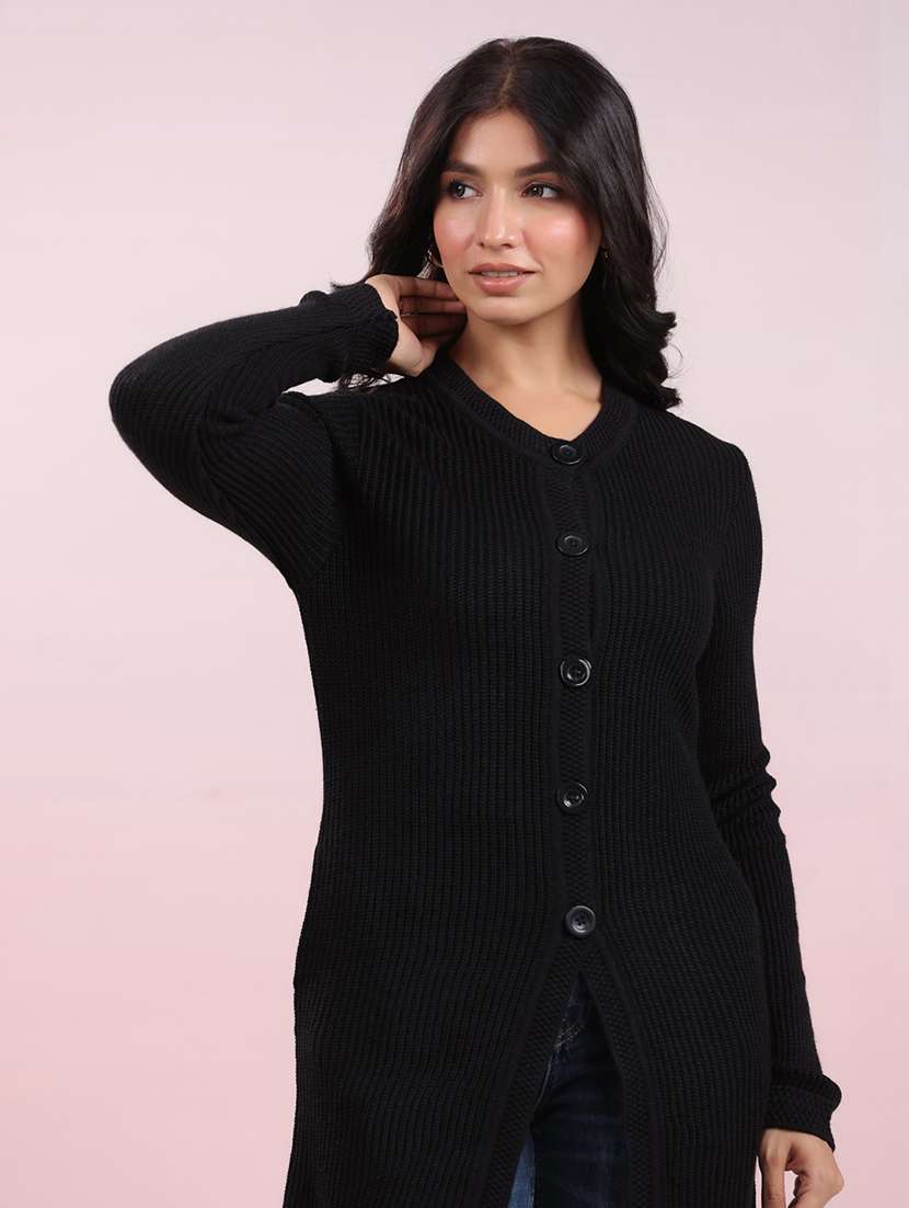 women black solid long sleeve cardigan - 21709517 - Standard Image - 4