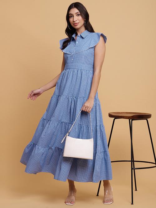 women checkered collared tiered dress - 21709532 - Standard Image - 0