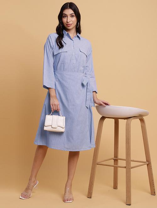 women striped collared wrap dress - 21709534 - Standard Image - 0