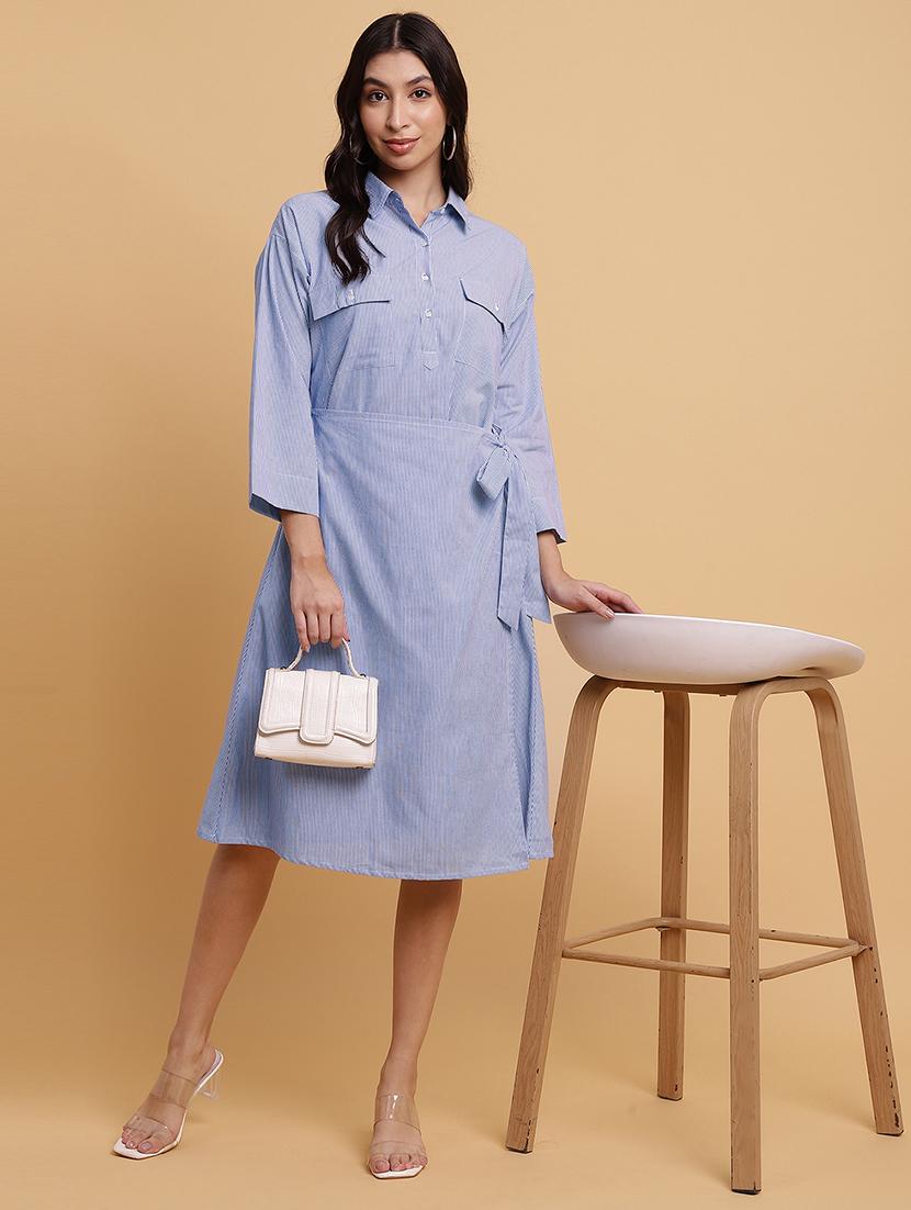 women striped collared wrap dress - 21709534 - Zoom Image - 0