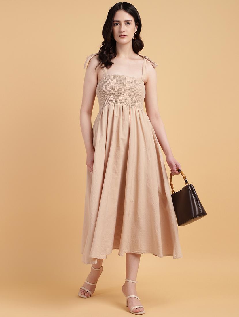 women solid shoulder strap fit & flare dress - 21709548 - Zoom Image - 0