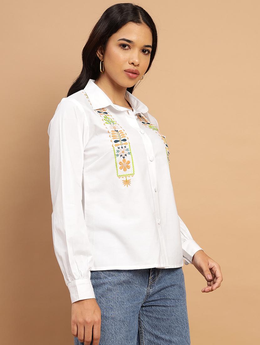 women embroidered collared puff sleeves shirt - 21709553 - Zoom Image - 0