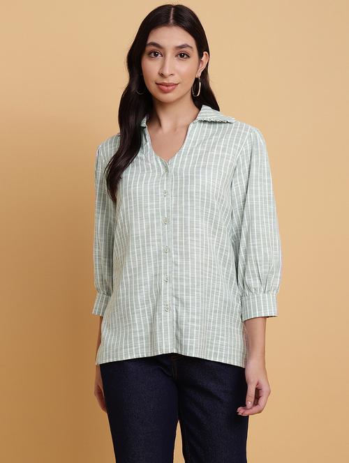 women striped puff sleeves shirt - 21709567 -  Standard Image - 0