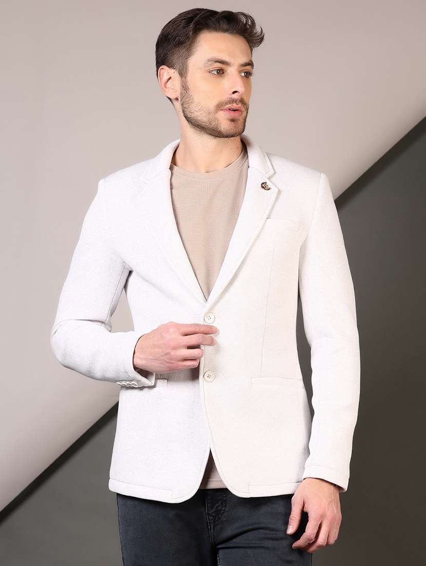 men solid lapel collar single breasted casual blazer - 21709639 -  Standard Image - 1