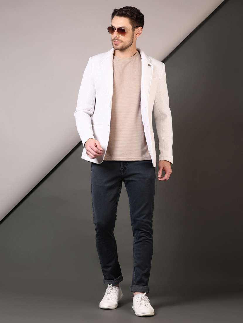 men solid lapel collar single breasted casual blazer - 21709639 -  Standard Image - 4