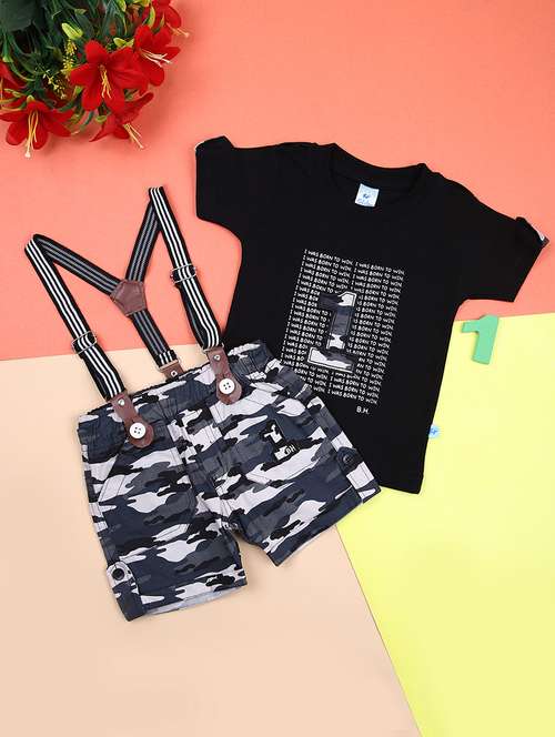 kids printed t-shirt & dungaree set 