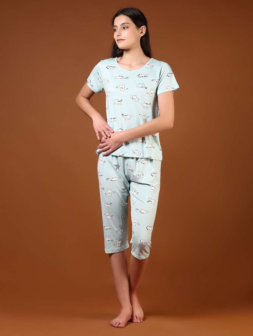 women printed nightwear capri set - 21709659 -  Standard Image - 1