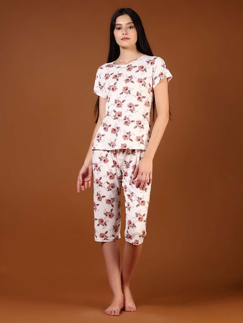 women floral printed nightwear capri set - 21709660 -  Standard Image - 1