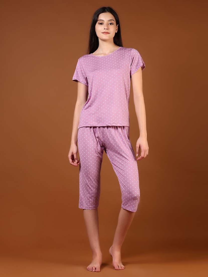 women polka doted nightwear capri set - 21709661 -  Standard Image - 1