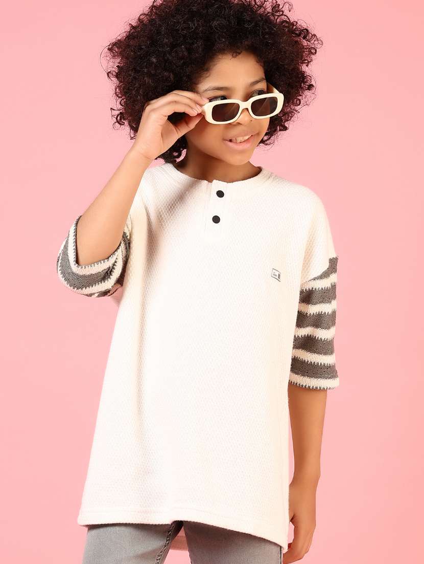 boys white striped round neck t-shirt - 21709668 - Zoom Image - 0