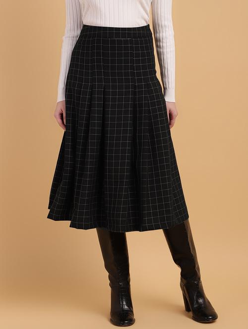 women checkered high rise pleated skirt - 21709675 - Standard Image - 0