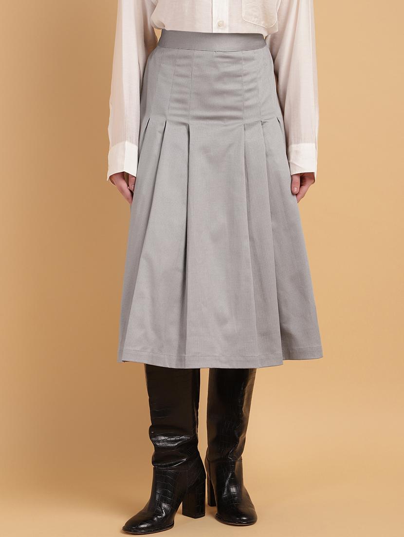 women solid high rise pleated skirt - 21709677 - Zoom Image - 0