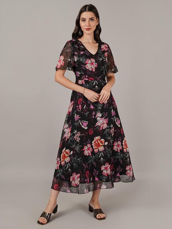 women floral print short sleeves a-line dress - 21709705 -  Zoom Image - 0
