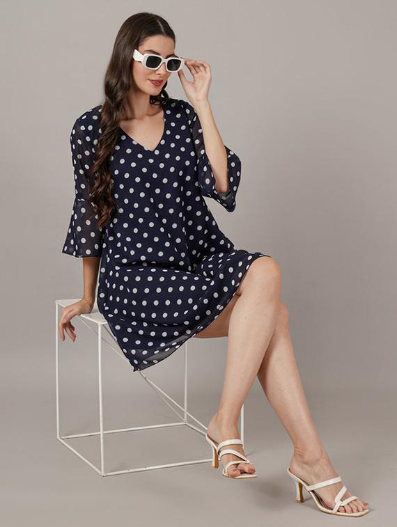 women polka doted bell sleeves a-line dress - 21709707 - Standard Image - 4