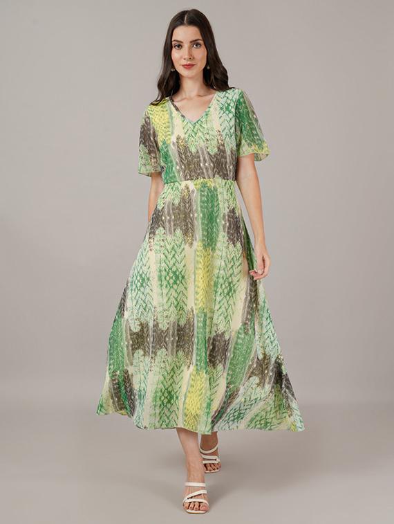 women printed short sleeves a-line dress - 21709708 - Zoom Image - 0