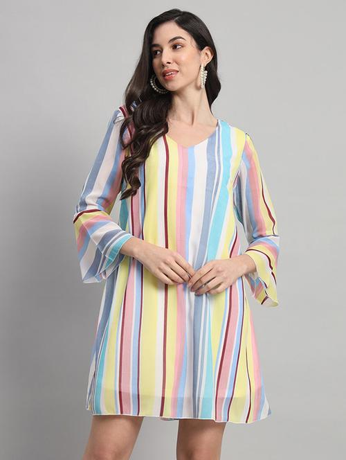 women color blocked bell sleeves a-line dress - 21709725 -  Standard Image - 0