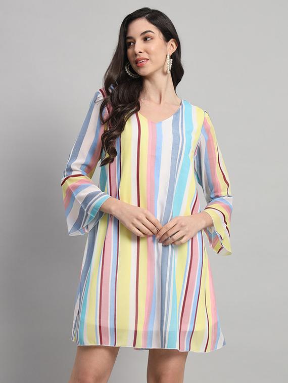 women color blocked bell sleeves a-line dress - 21709725 -  Zoom Image - 0