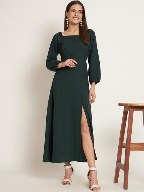 women solid puff sleeves a-line dress - 21709726 -  Standard Image - 0