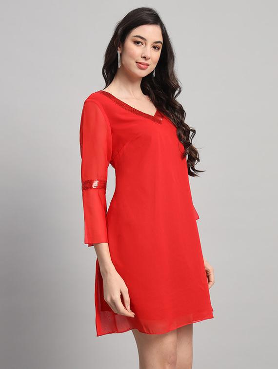 women solid bell sleeves a-line dress - 21709737 - Standard Image - 1
