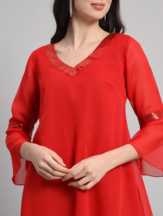 women solid bell sleeves a-line dress - 21709737 - Standard Image - 4
