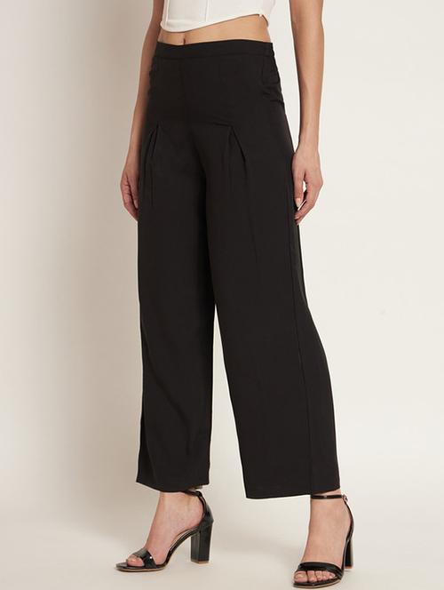 women solid high rise wide leg trouser - 21709755 -  Standard Image - 0