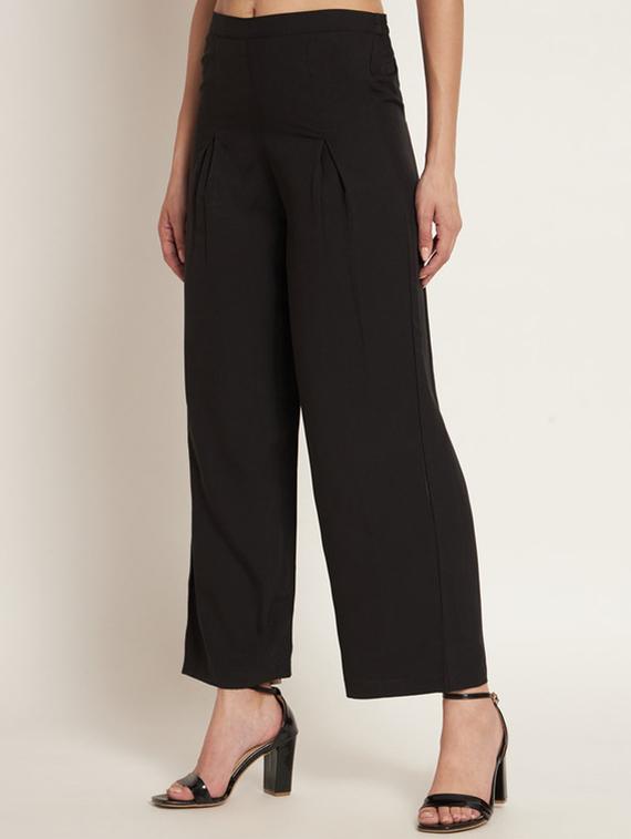 women solid high rise wide leg trouser - 21709755 -  Standard Image - 1