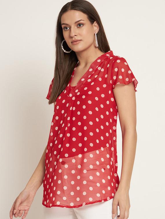 women polka doted short sleeves regular top - 21709775 - Standard Image - 1