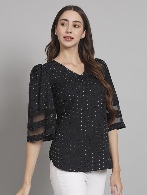 women polka doted puff sleeves regular top - 21709779 - Standard Image - 0
