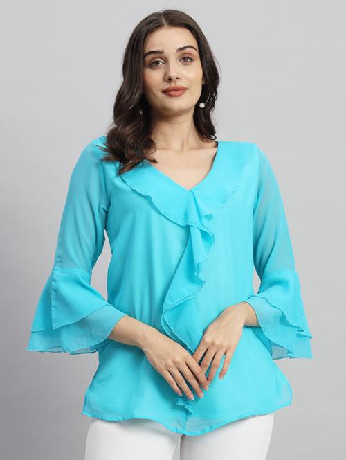 women solid bell sleeves regular top - 21709787 -  Standard Image - 0