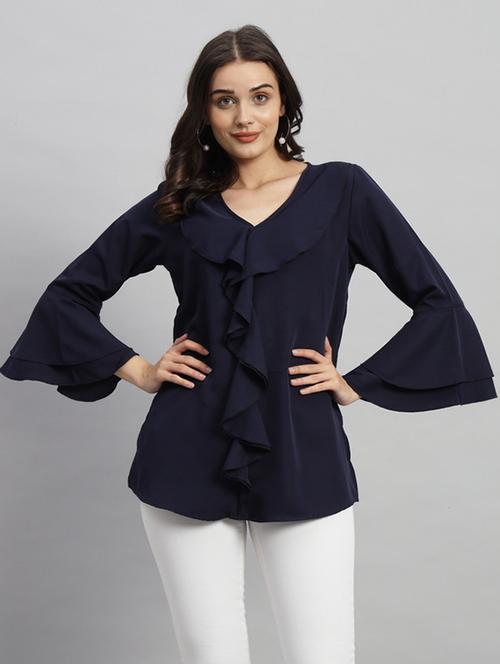 women solid bell sleeves regular top - 21709789 -  Standard Image - 0