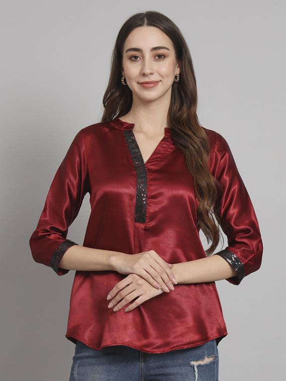 women solid mandarin neck regular top - 21709808 -  Zoom Image - 0
