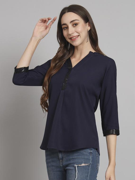 women solid mandarin neck regular top - 21709810 - Standard Image - 1