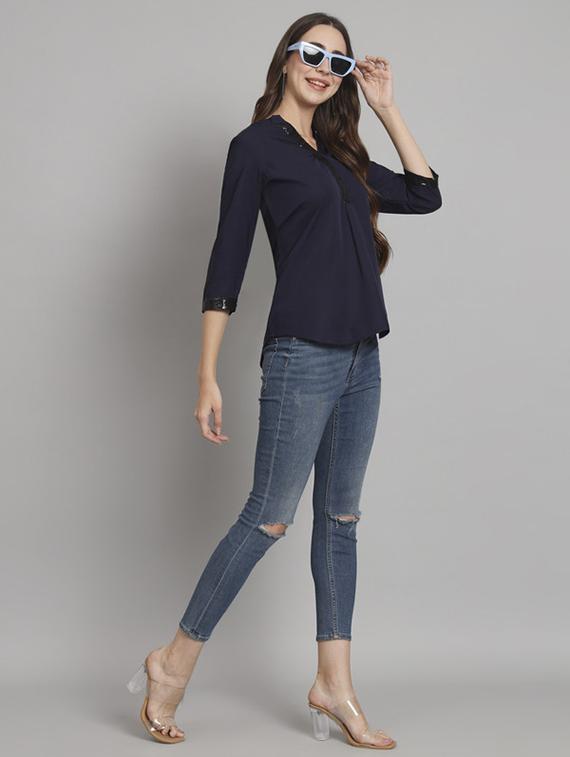 women solid mandarin neck regular top - 21709810 - Standard Image - 4