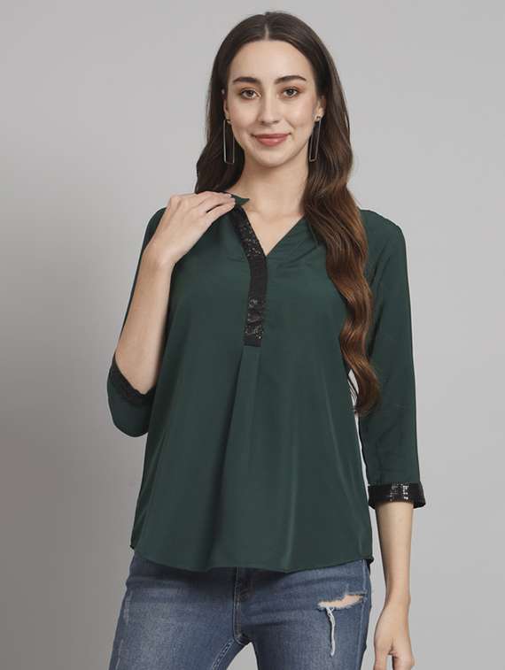 women solid mandarin neck regular top - 21709811 -  Zoom Image - 0