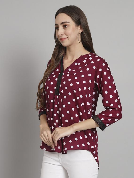 women polka doted mandarin neck regular top - 21709813 - Standard Image - 1