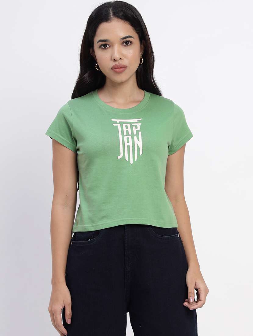 women printed short sleeves crop t-shirt