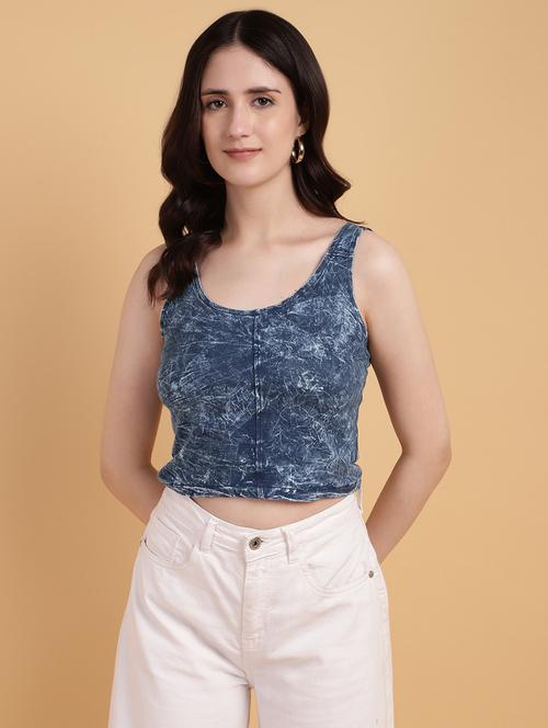 women printed sleeveless crop top - 21709878 - Standard Image - 0