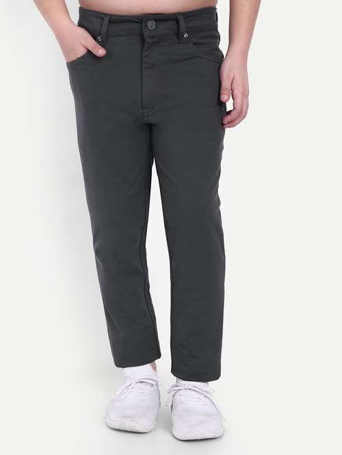 boys olive solid chinos trouser - 21710152 -  Standard Image - 0