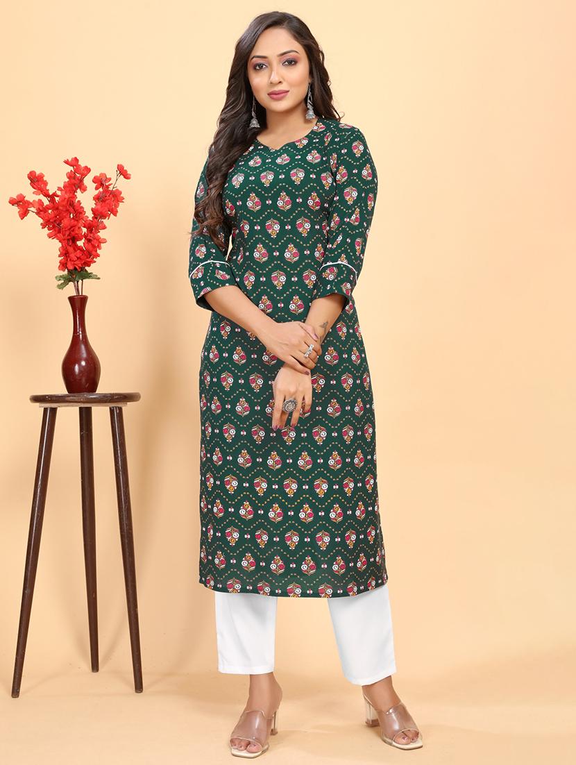 women printed three quarter sleeve straight kurta - 21710286 - Zoom Image - 0