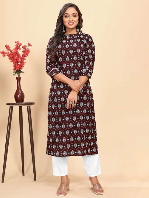women printed three quarter sleeve straight kurta - 21710288 -  Standard Image - 0