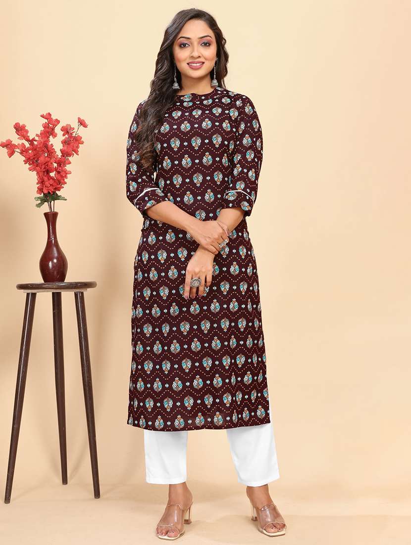 women printed three quarter sleeve straight kurta - 21710288 -  Zoom Image - 0