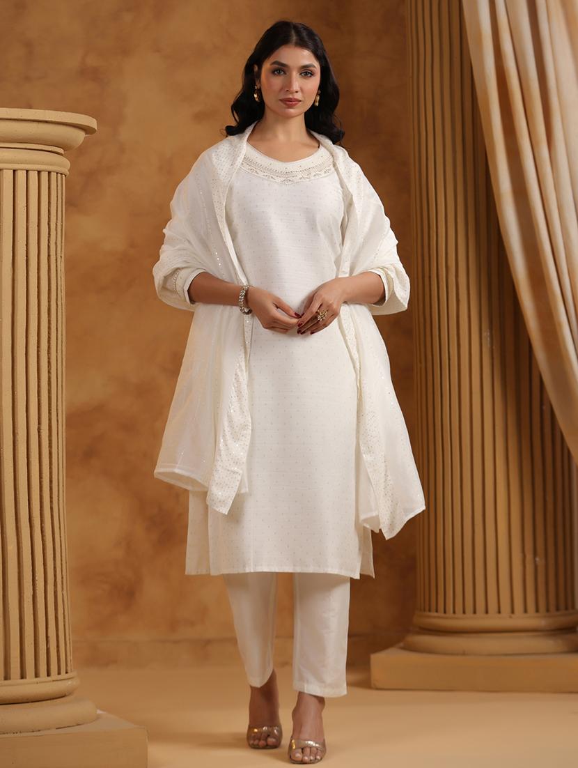 women three quarter sleeve kurta pant with dupatta set - 21710422 - Standard Image - 1
